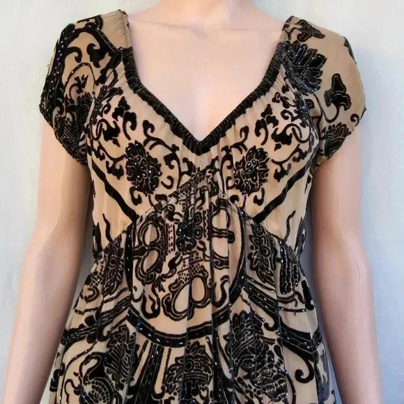 Hale Bob Flapper Velvet Silk Dress with Black Applique Size Small - Picture 2 of 9